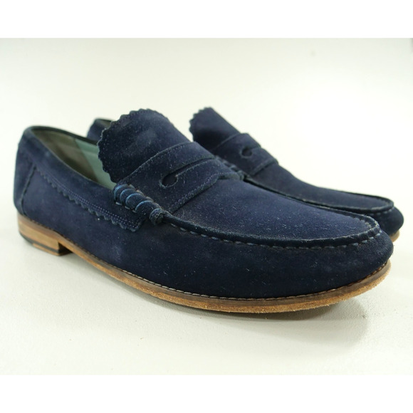 Grenson Loafers Shoes Mens 10.5 Blue Suede Pull On - Picture 1 of 14